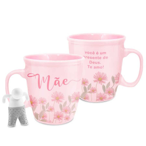 CANECA COM INFUSOR SILICONE MÃE PRESENTE DE DEUS