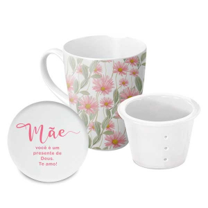 CANECA INFUSOR 300ML MÃE PRESENTE DE DEUS