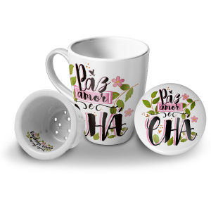 CANECA INFUSOR 300ML PAZ, AMOR E CHÁ