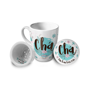 CANECA INFUSOR 300ML CHÁ UM BOM BATE PAPO