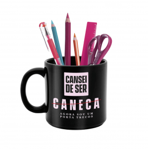 CANECA 330ML PRETA PORTA TRECO