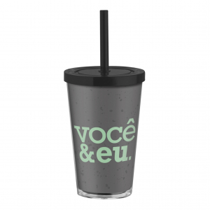 COPO CANUDO 550ML CINZA VOCÊ E EU/EU E VOCÊ