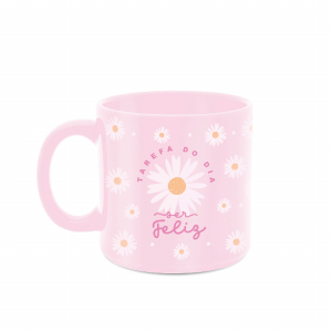 CANECA 330ML ROSA TAREFA DO DIA SER FELIZ