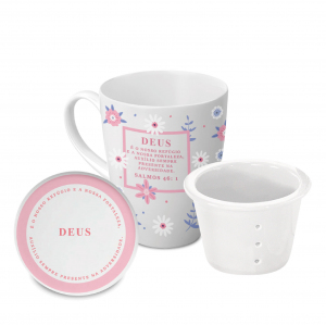 CANECA INFUSOR 300ML DEUS É O NOSSO REFUGIO FEM.