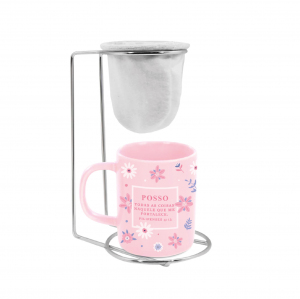 KIT CAFÉ PORCELANA 140ML ROSA POSSO TODAS AS COISAS