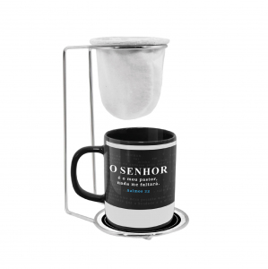 KIT CAFÉ PORCELANA 140ML PRETA O SENHOR É O MEU PAST