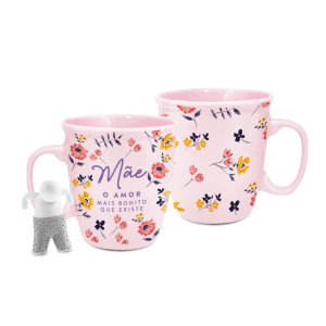 CANECA COM INFUSOR SILICONE MÃE AMOR MAIS BONITO