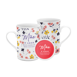 CANECA PORCELANA 240ML COM TAMPA MÃE AMOR MAIS BONITO