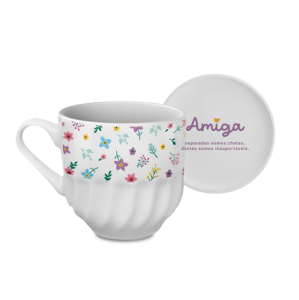 XICARA DE CHÁ C/ TAMPA ABAFADOR DE PORCELANA AMIGA! 250ML