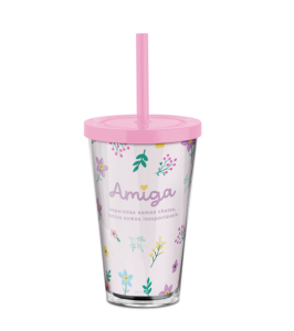 COPO CANUDO ACRÍLICO/PLÁSTICO AMIGA! 500ML 