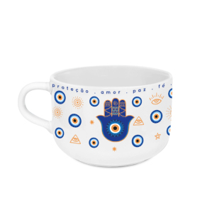 XÍCARA CONSUME PORCELANA OLHO GREGO BRANCA 450ML