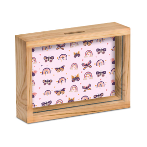 COFRE DE MADEIRA MDF/VIDRO BORBOLETAS 22 X 15CM 