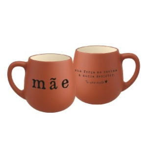 CANECA BALL 440ML TERRACOTA MÃE SUA FORÇA ME ENSINA